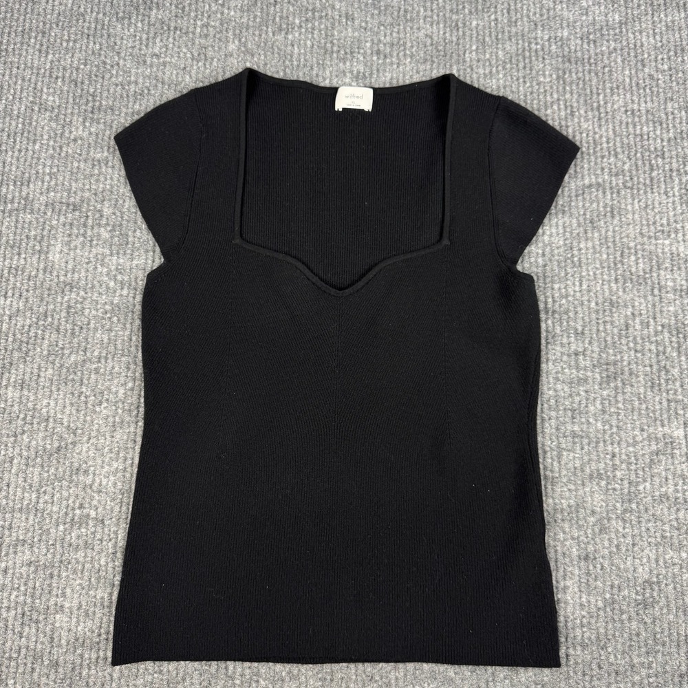Aritzia Wilfred Top Womens XL Square Sweetheart Neck Ribbed Cap Sleeve Knit